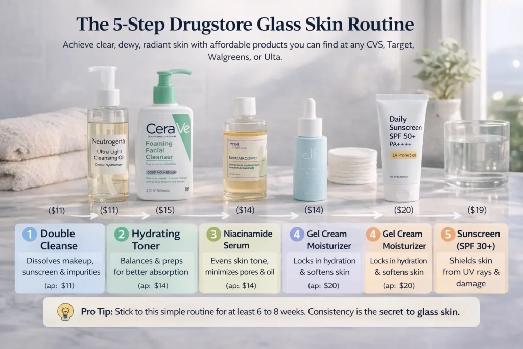The 5-Step Drugstore Glass Skin Routine