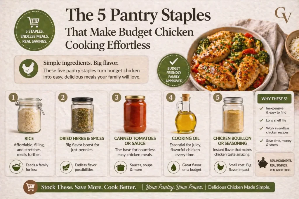 The 5 Pantry Staples That Make Budget Chicken Cooking Effortless